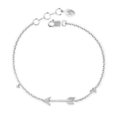 Sterling silver arrow bracelet with diamond pave charm